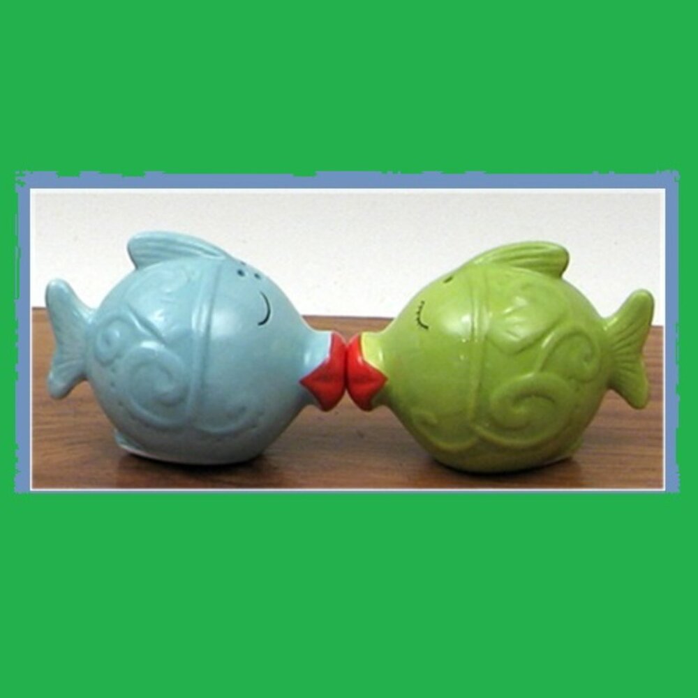 Decorative Ceramic Kissing Fish Salt & Pepper Set 3 1/4" tall 15091